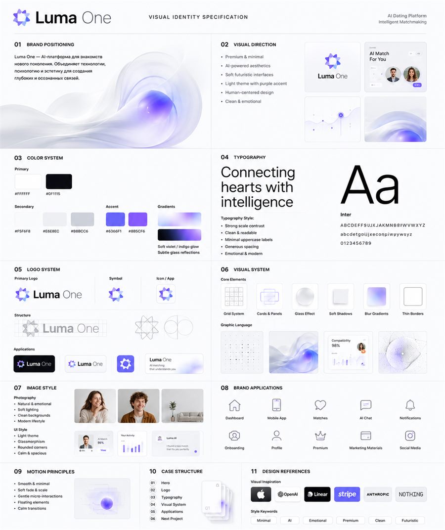 Luma One light visual identity specification board