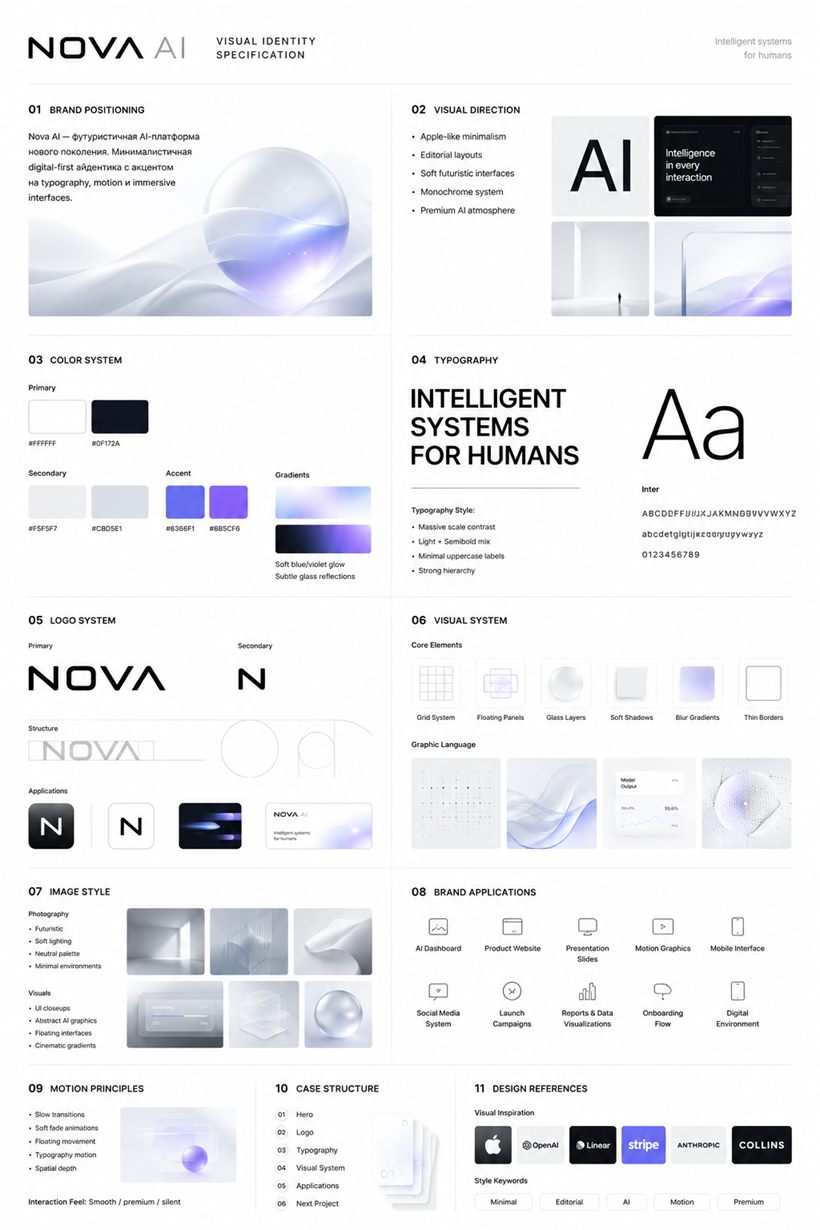 Nova AI light visual identity reference board