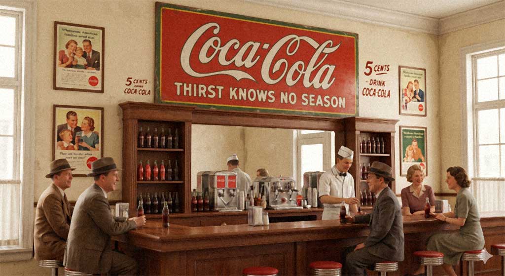 Coca-Cola bottles in red light