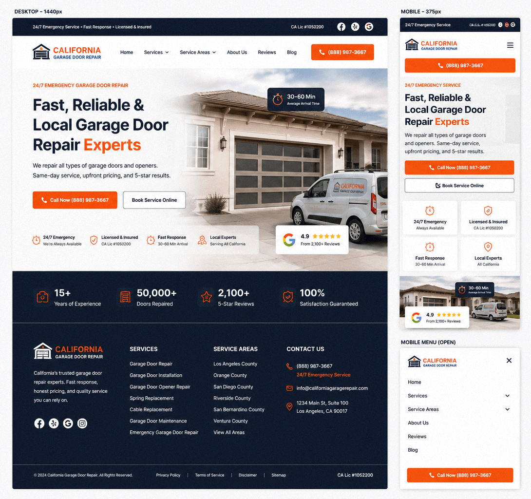 California Garage Door Repair Responsive Layout System